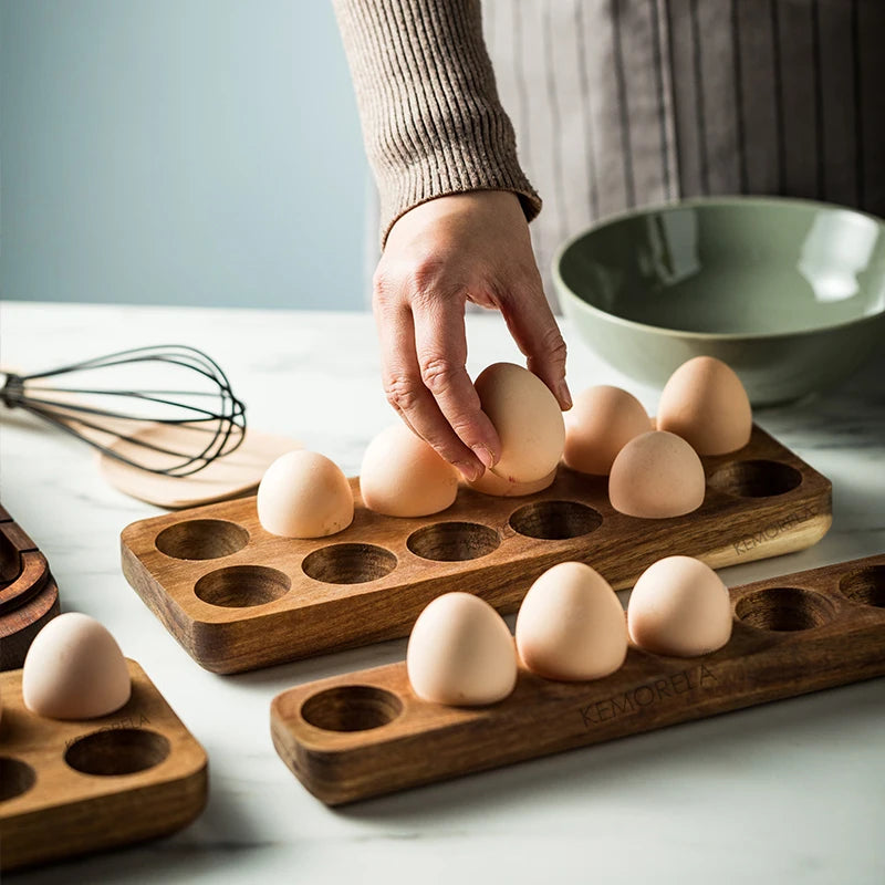 Bandeja Organizadora de Ovos de Madeira Acácia