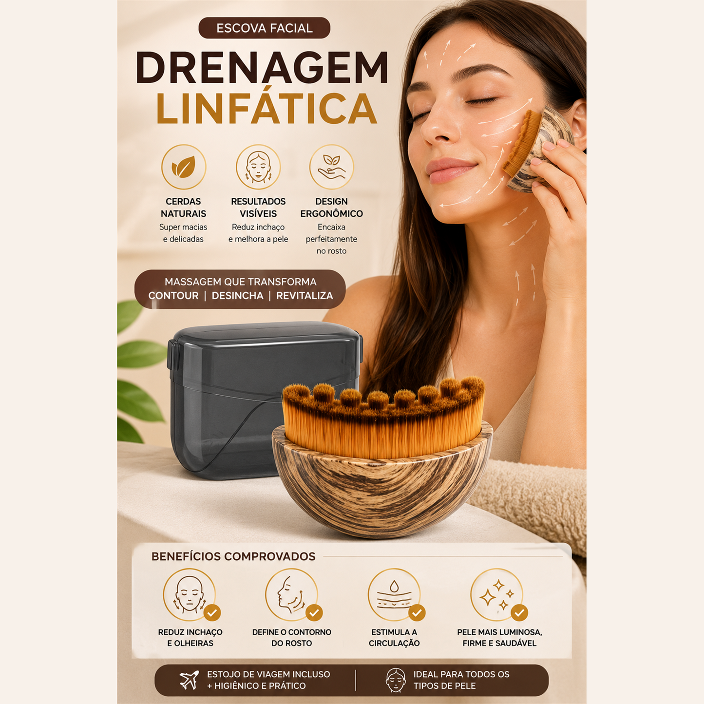 Escova facial Zenlart com cerdas naturais