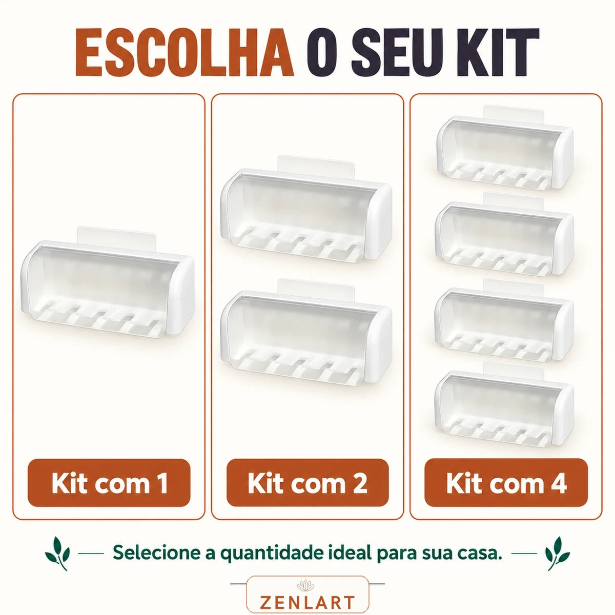 Opções de kit com uma, duas ou quatro unidades do suporte porta escova Zenlart