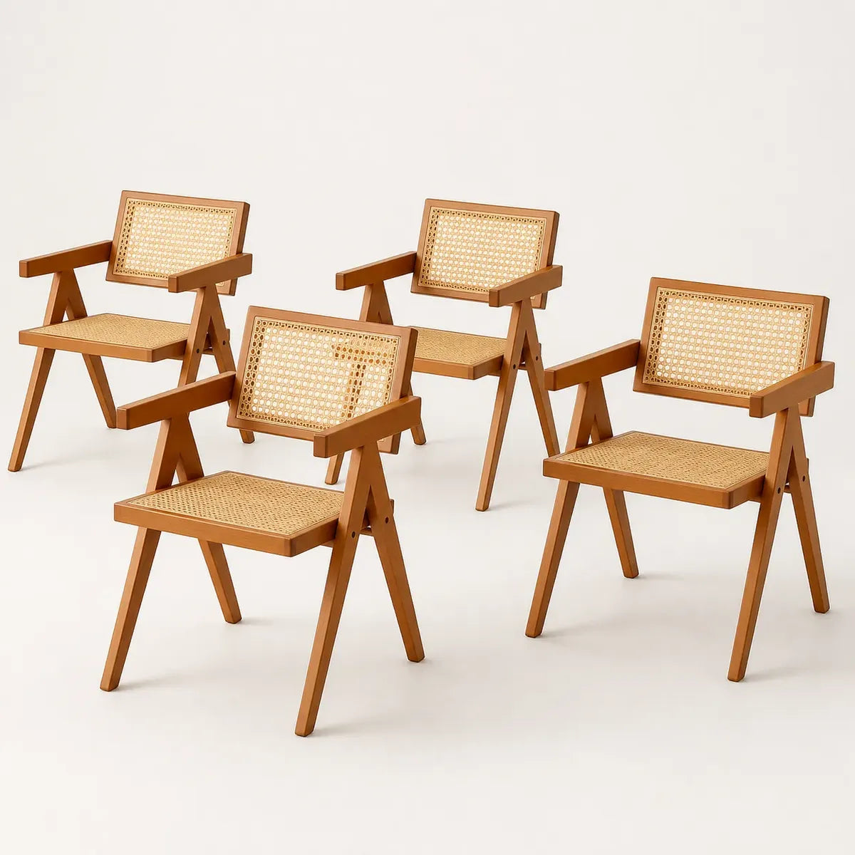 Kit com quatro cadeiras Zenlart de madeira maciça e palhinha rattan