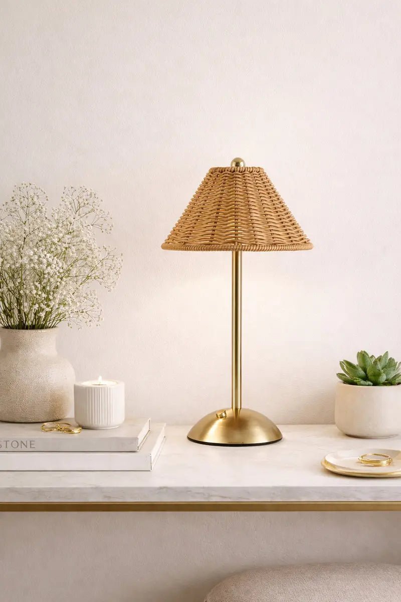 Imagem 4 de 7 de Luminária De Mesa Zenlart Abajur Bohemian Cobre Rattan