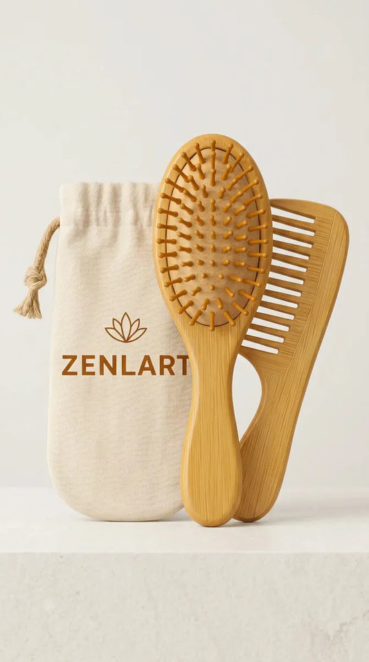 Kit Pente e Escova de Madeira com Bag Zenlart