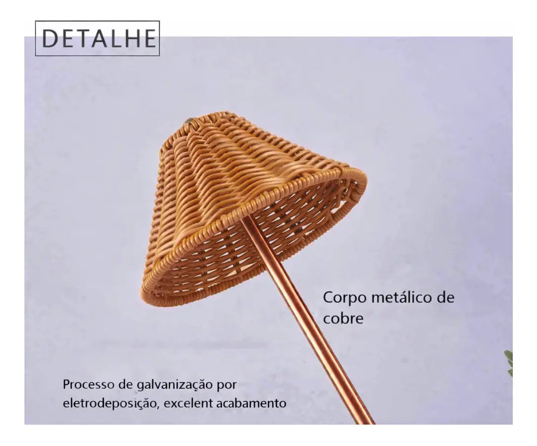 Imagem 3 de 7 de Luminária De Mesa Zenlart Abajur Bohemian Cobre Rattan