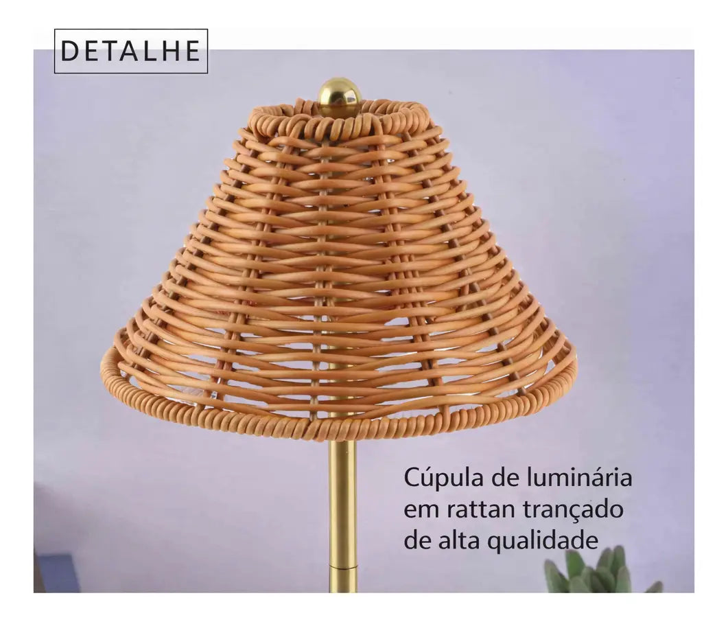 Imagem 6 de 10 de Abajur Luminária De Mesa Rattan Minimalista Zenlart