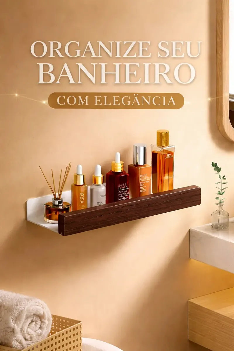Cor: Branca | Prateleira Nicho de Madeira e Inox Zenlart