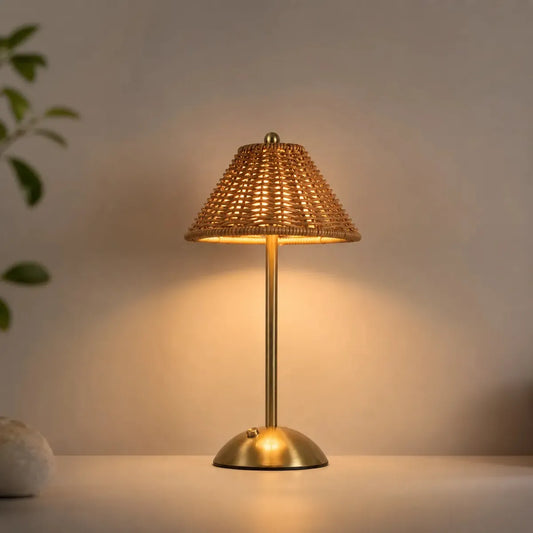 Imagem 1 de 10 de Abajur Luminária De Mesa Rattan Minimalista Zenlart