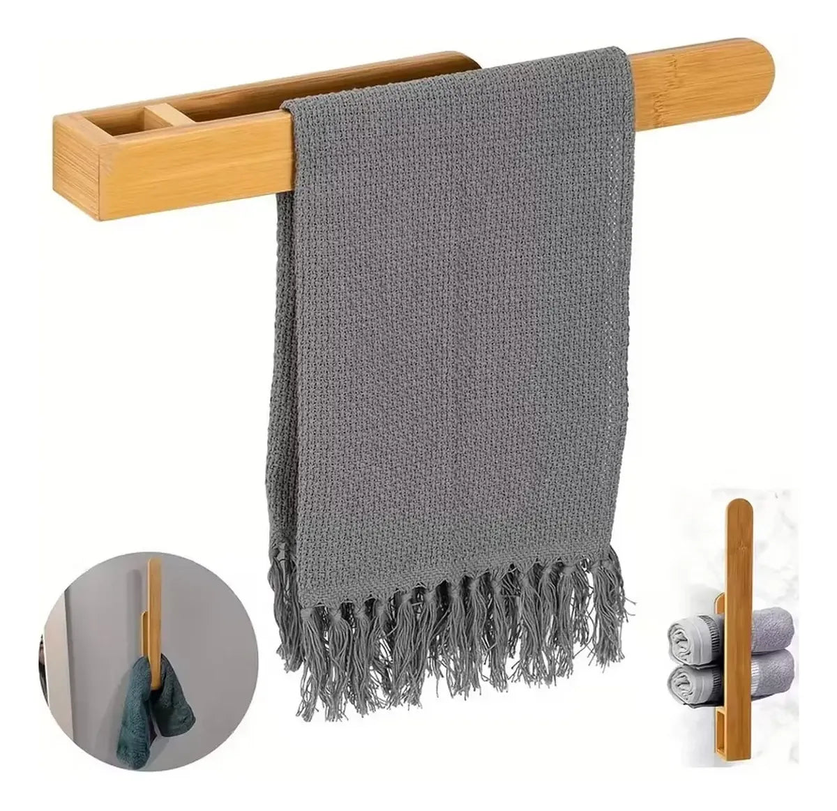 Imagem 3 de 6 de Suporte Toalha De Rosto Banho 100% Bambu - Zenlart