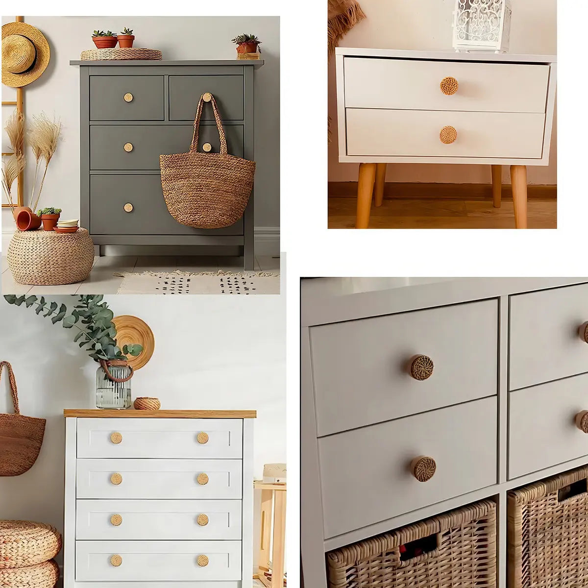 Imagem 6 de 9 de 10 Puxadores para Armário Móveis Rattan Madeira Boho Minimalista