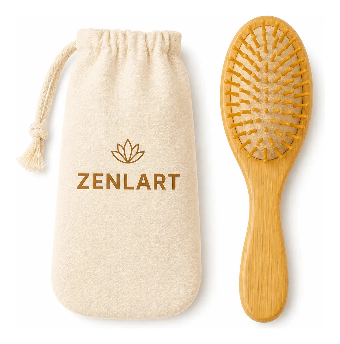 Kit Escova e Pentes de Madeira com Bag Zenlart
