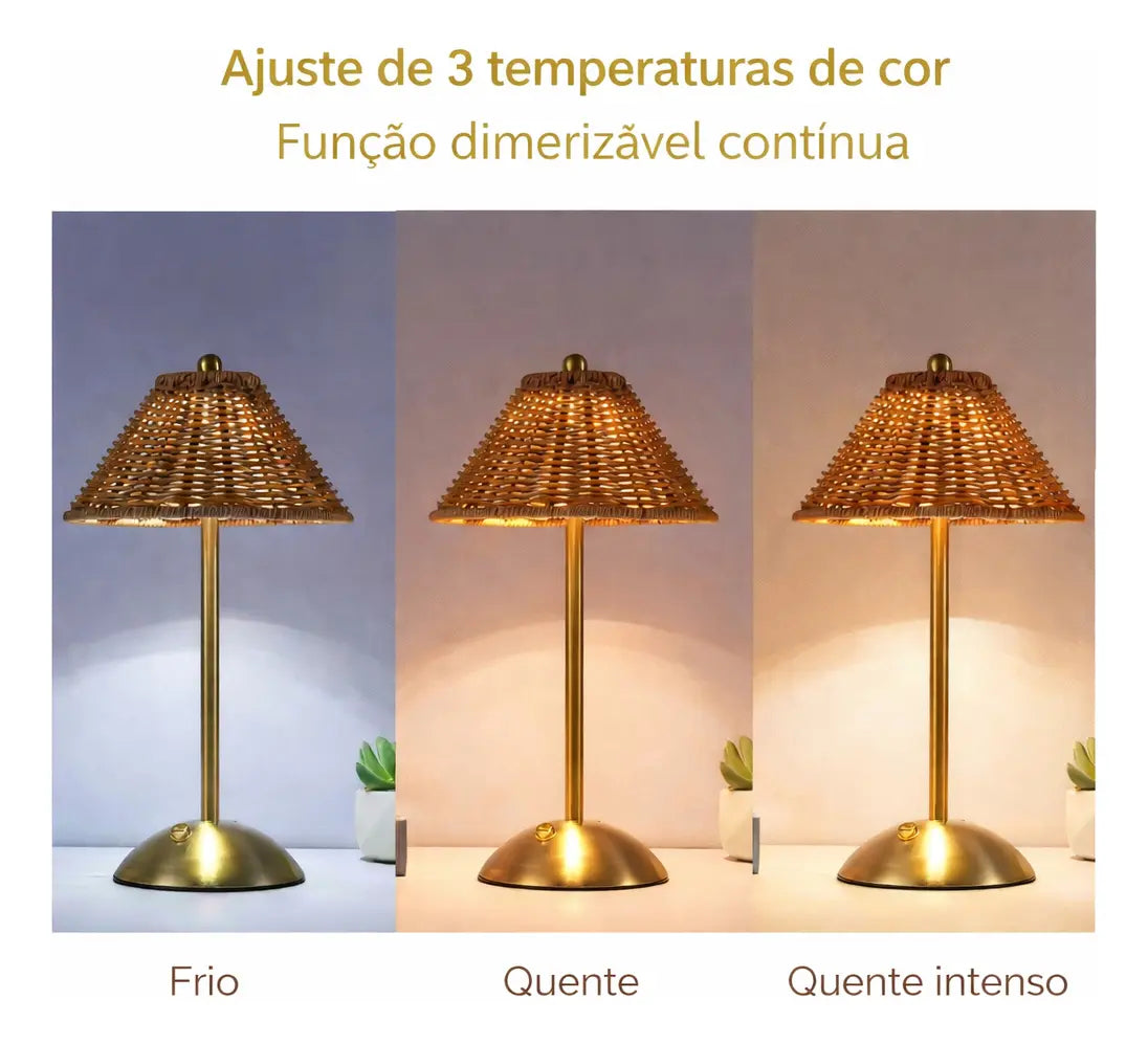 Imagem 9 de 10 de Abajur Luminária De Mesa Rattan Minimalista Zenlart