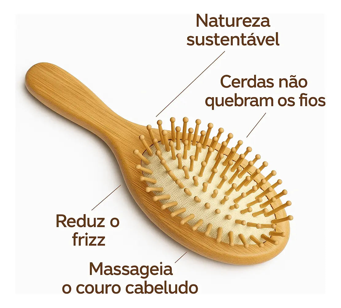 Kit Pente e Escova de Madeira com Bag Zenlart