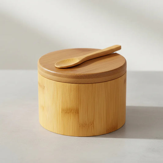 Imagem 1 de 8 de Saleiro Pote Sal Tempero Cozinha Bambu Essencial Zenlart Bambu