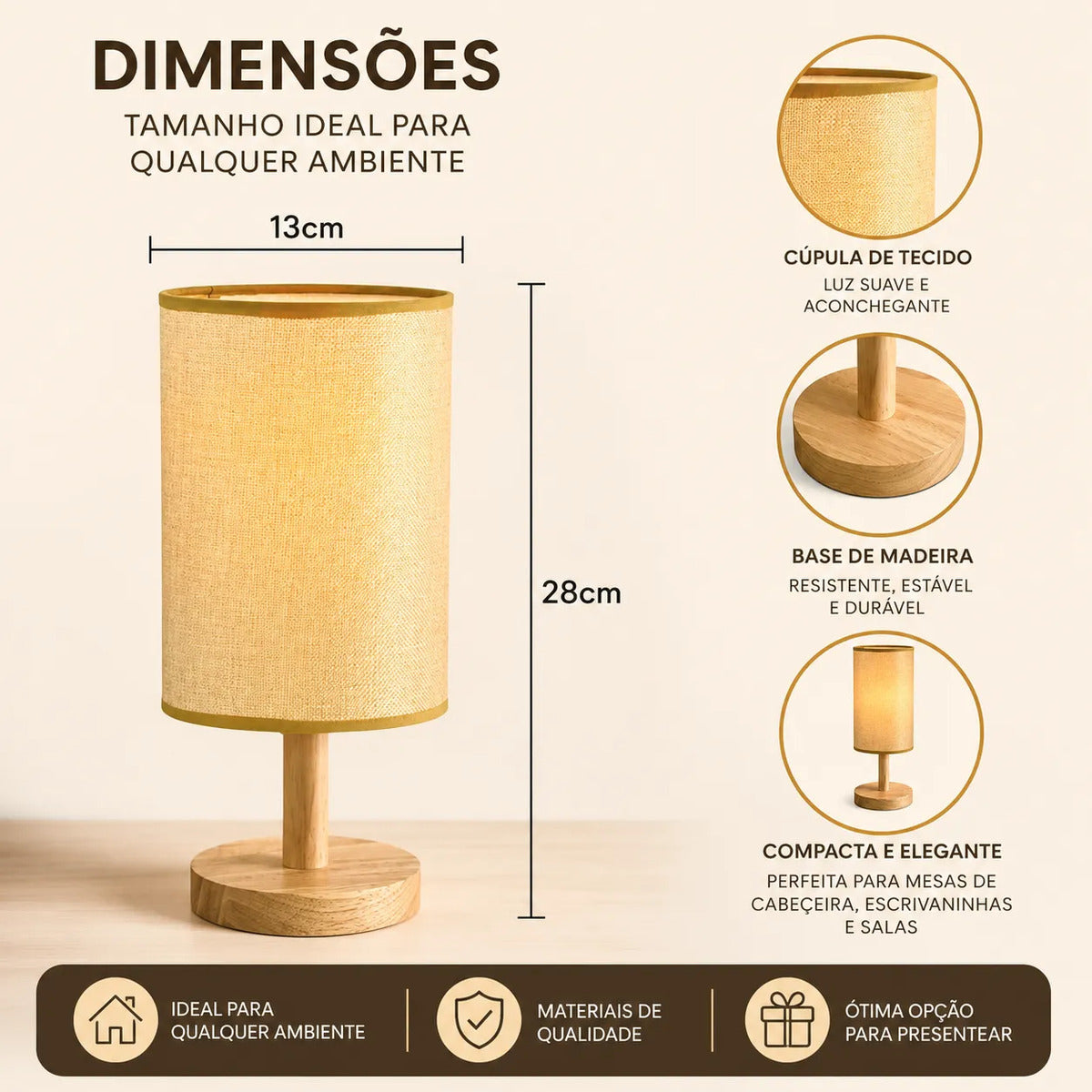 Luminária de Mesa Rústica de Madeira Zenlart