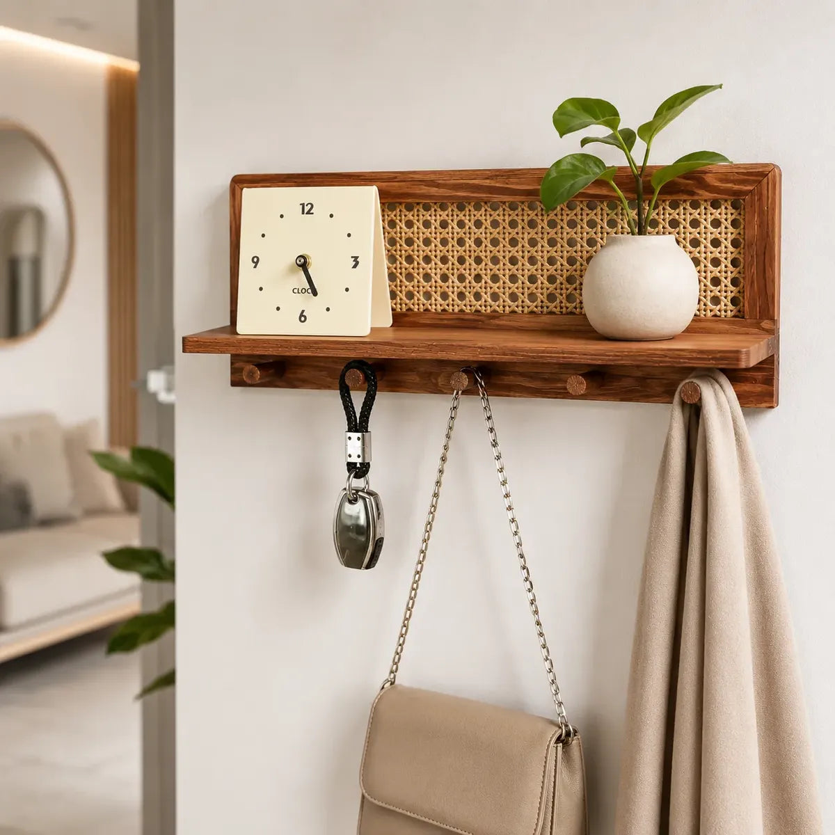 Cabideiro com Prateleira em Rattan Zenlart