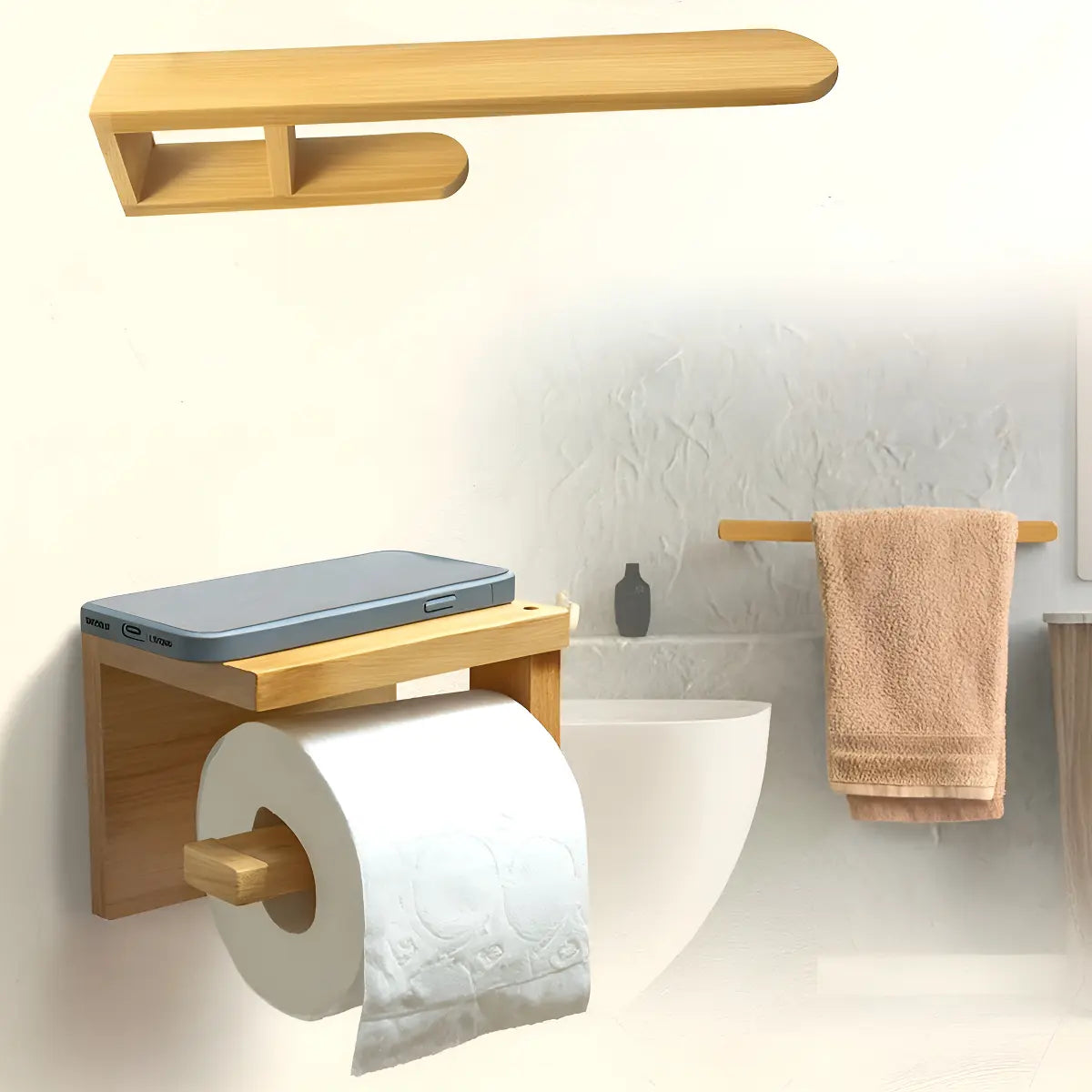 Imagem 1 de 7 de Suporte Toalha E Papel Higiênico 100% Bambu - Zenlart Bambu