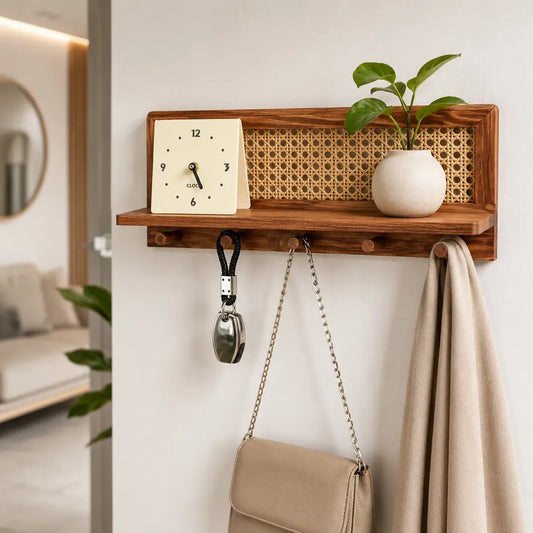 Cabideiro com Prateleira em Rattan Zenlart