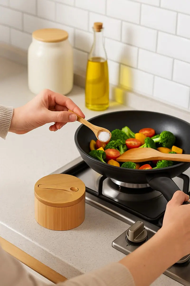 Imagem 4 de 8 de Saleiro Pimenteiro Cozinha Bambu Ecológico Zenlart