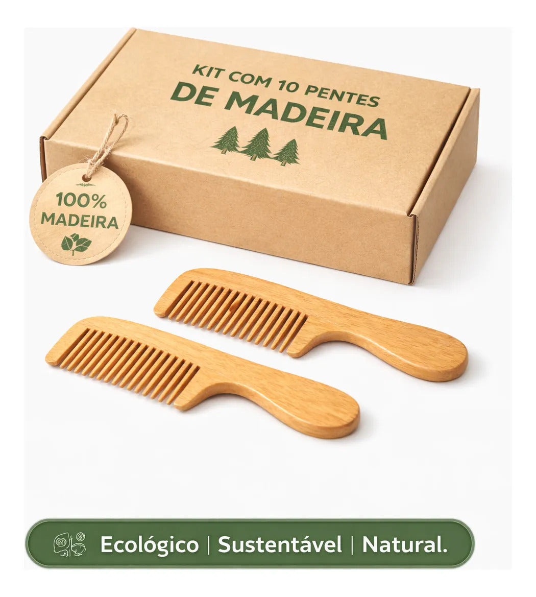 Kit com 10 Pentes de Madeira Faia Zenlart Antifrizz