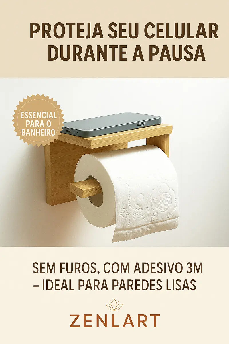 Imagem 4 de 6 de Porta Papel Higiênico De Bambu Adesivo 3m - Zenlart Bambu
