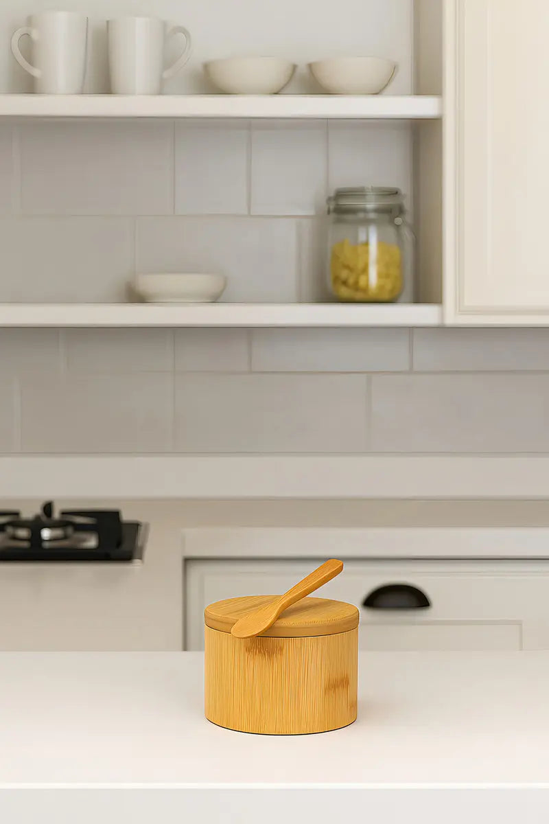 Imagem 6 de 8 de Saleiro Pote Sal Tempero Cozinha Bambu Essencial Zenlart Bambu