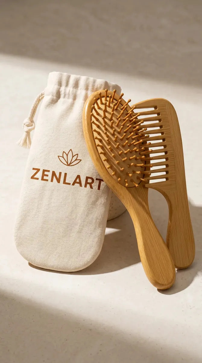 Kit Pente e Escova de Madeira com Bag Zenlart