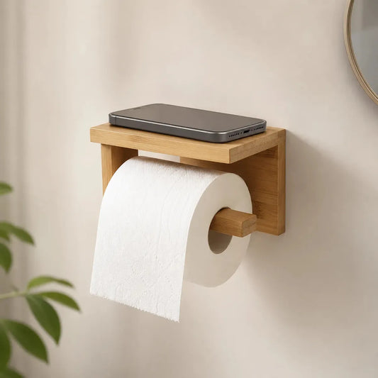 Imagem 1 de 6 de Porta Papel Higiênico De Bambu Adesivo 3m - Zenlart Bambu