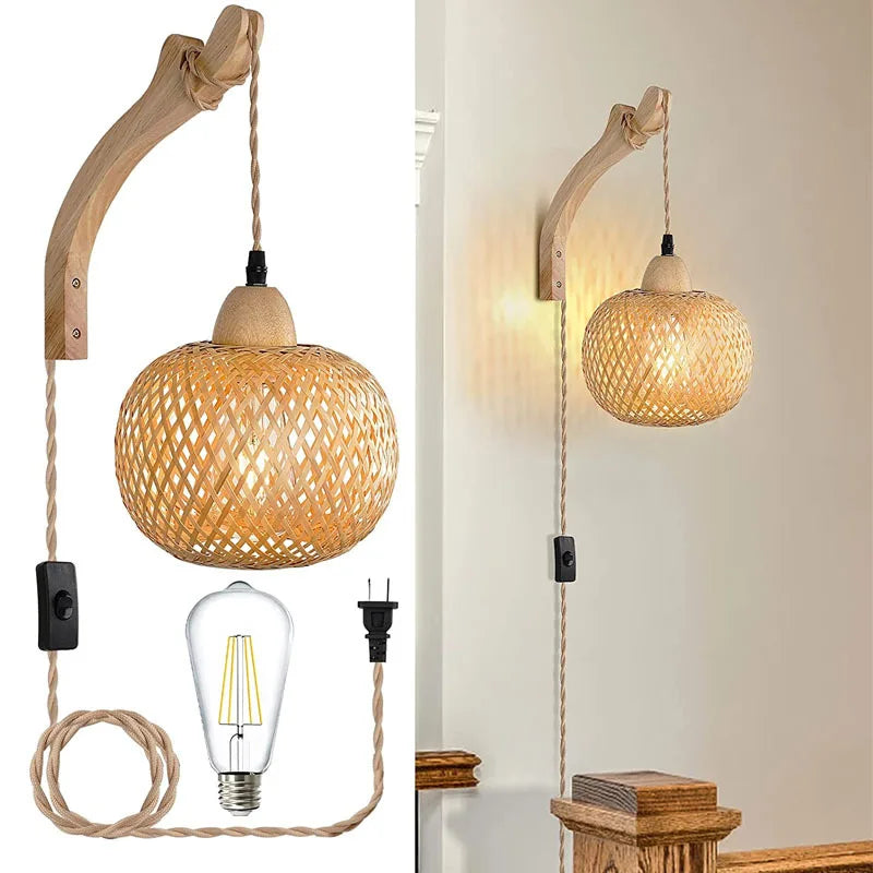 Detalhe da arandela de bambu e rattan Zenlart
