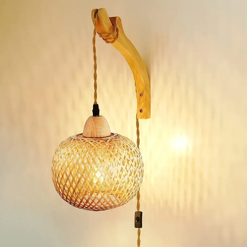 Arandela de rattan natural para decoracao boho Zenlart