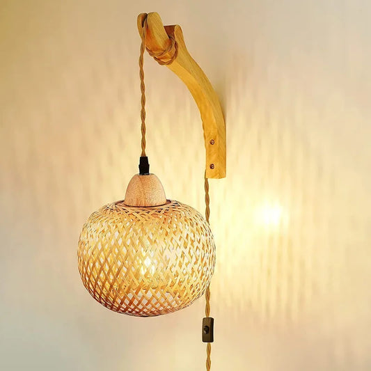 Arandela de rattan natural para decoracao boho Zenlart