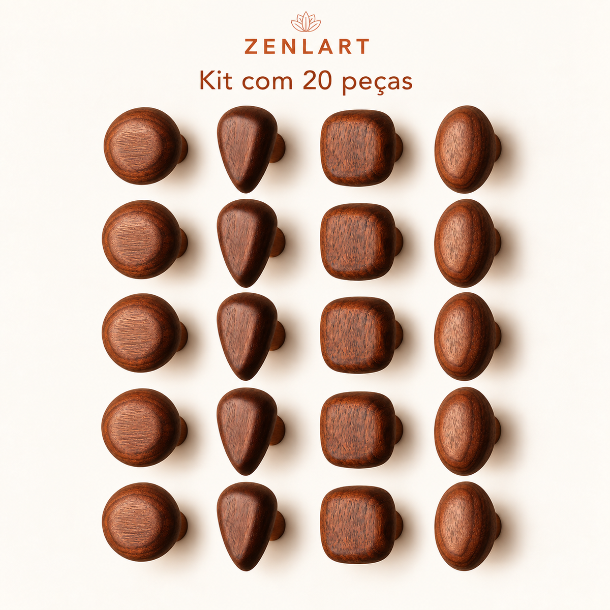 Kit com 20 ganchos orgânicos de madeira escura Zenlart