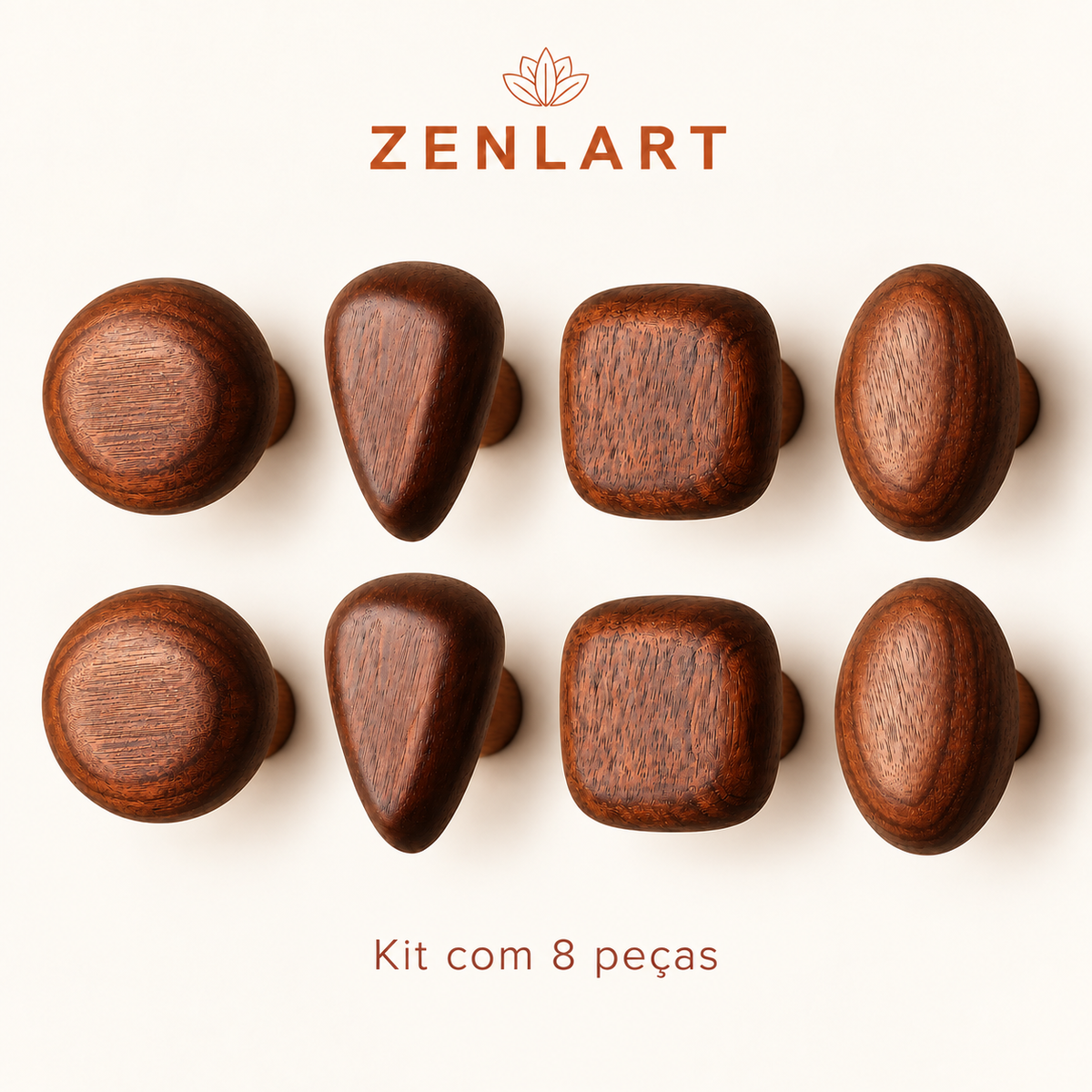 Kit com 8 ganchos orgânicos de madeira escura Zenlart
