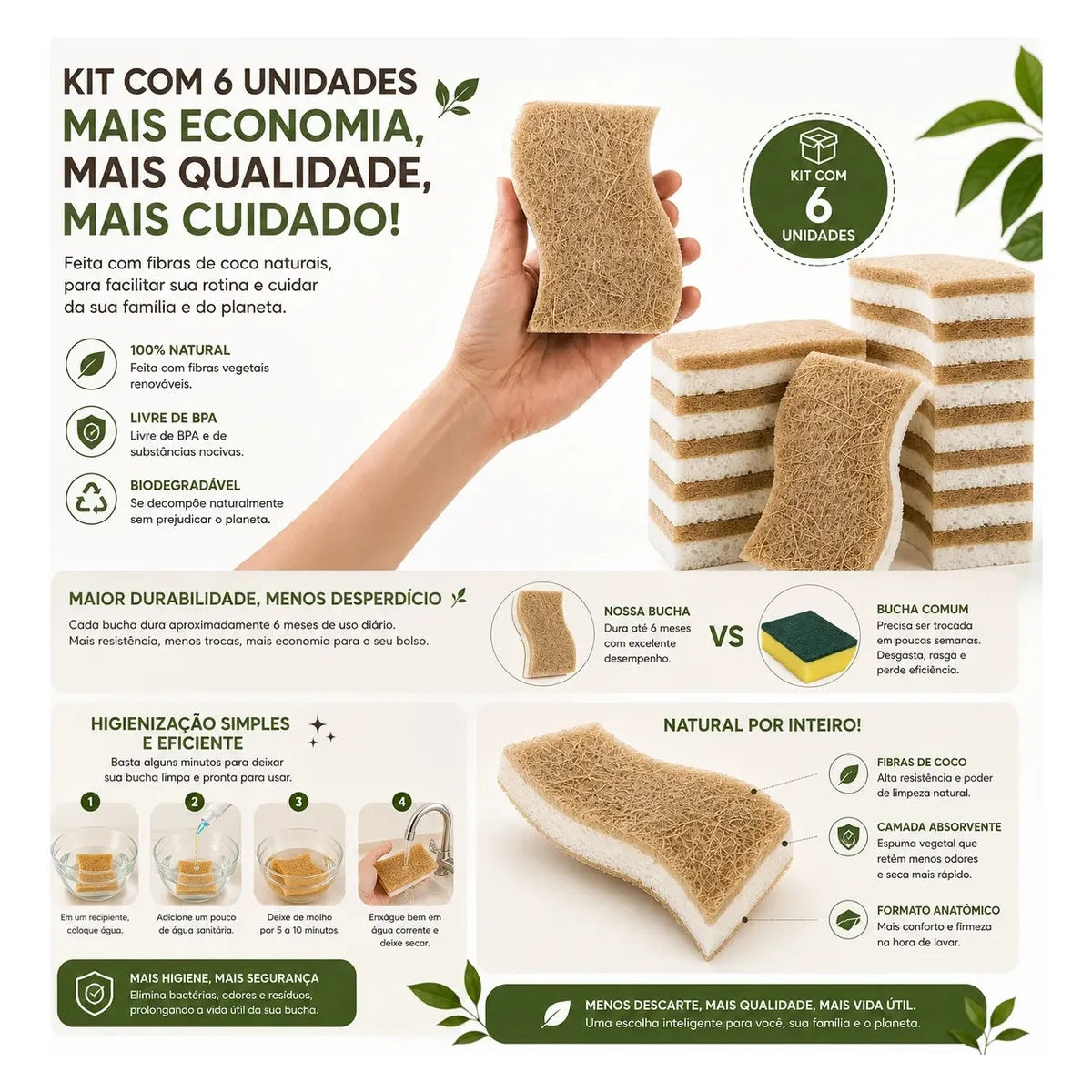 Kit 4 Esponjas Naturais de Celulose e Fibra de Coco Zenlart — imagem 5