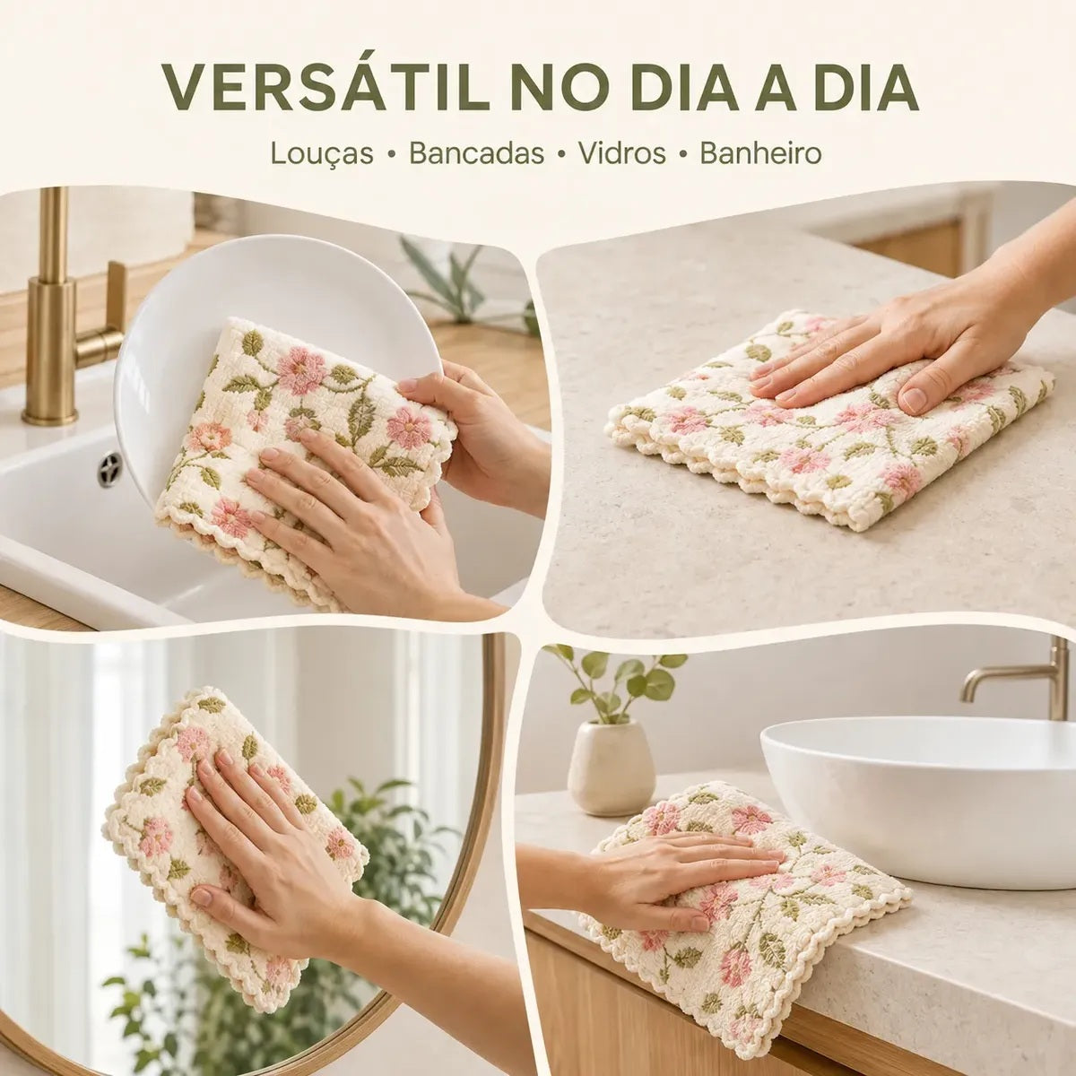 Kit 5 Panos de Limpeza Florais Superabsorventes Zenlart — imagem 5