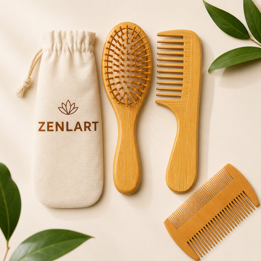 Kit completo com escova, dois pentes de madeira e bag Zenlart