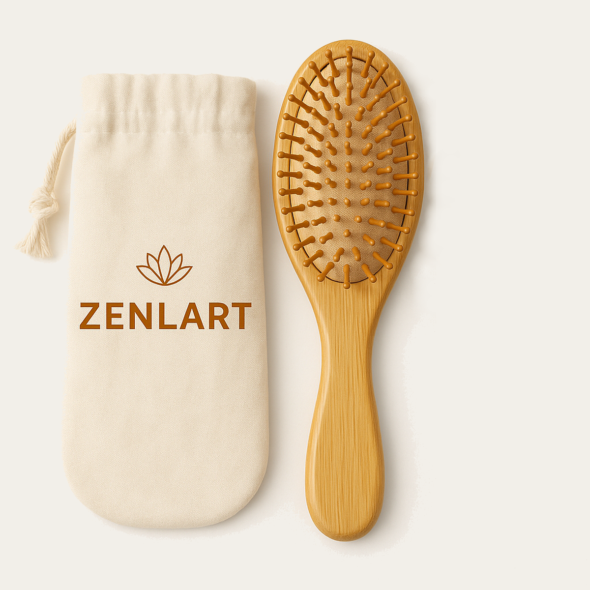 Escova de Cabelo de Bambu com Bag de Algodão Zenlart
