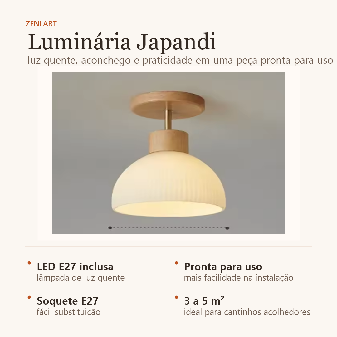 Ficha técnica em português da Luminária Japandi Zenlart com LED E27 incluso