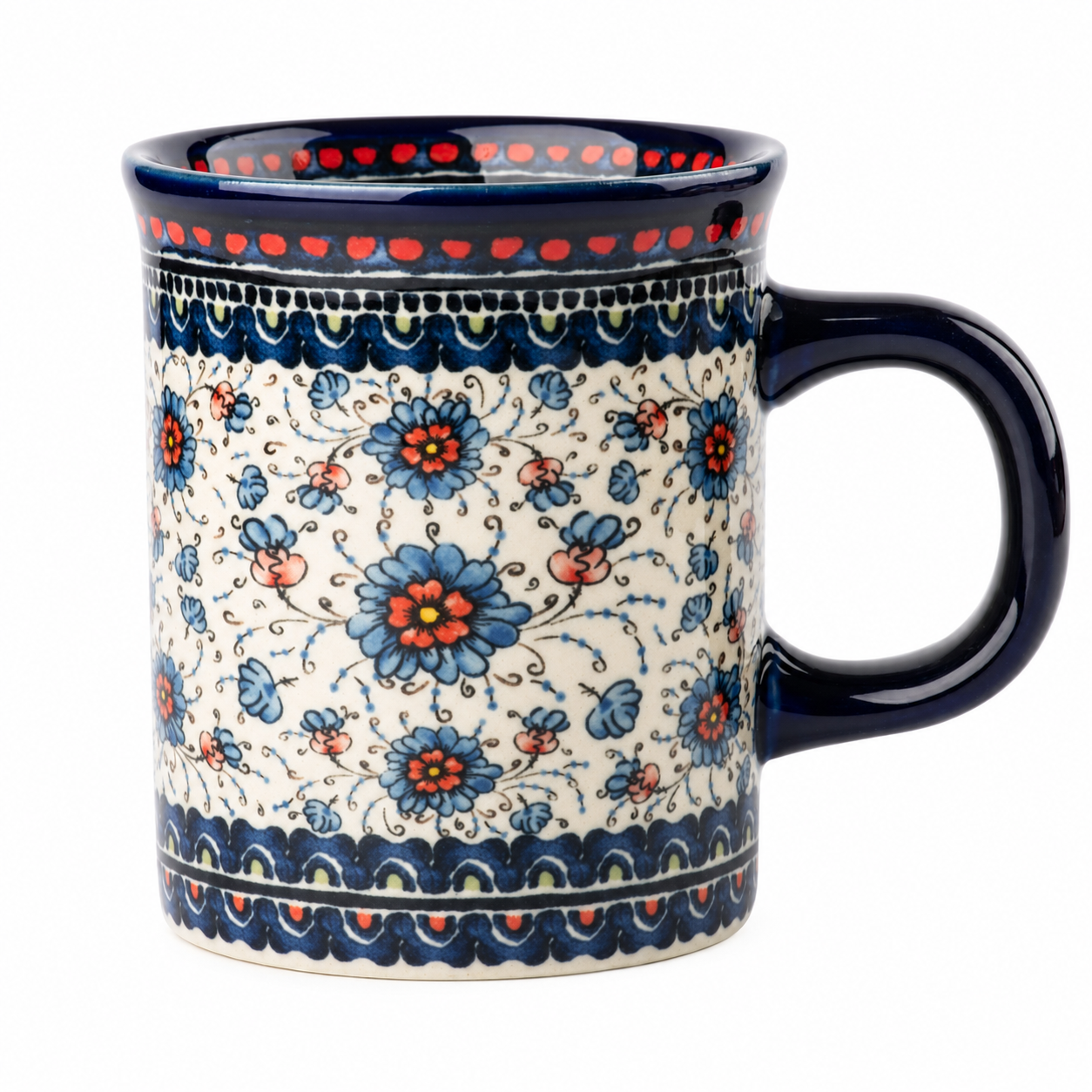 Detalhe da caneca de ceramica floral azul Zenlart