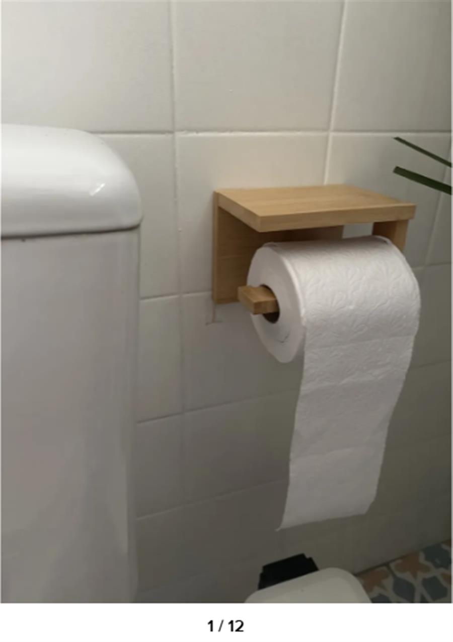 Foto real de cliente com porta-papel higi&ecirc;nico de bambu Zenlart instalado
